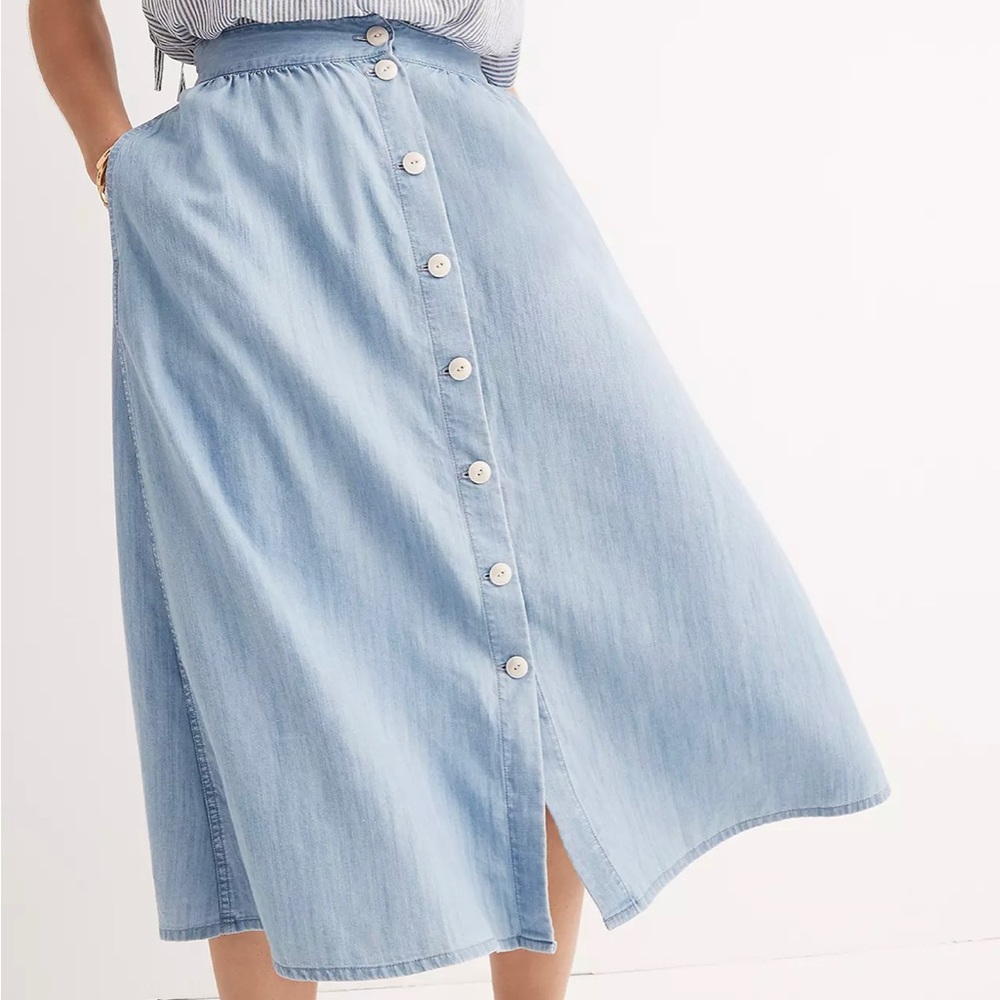 Madewell Size 12 Palisade Button-Front Midi Skirt in Indigo - Picture 3 of 13